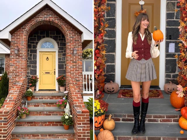 Steffy Degreff apresenta a entrada renovada de sua casa, agora com uma imponente arquibancada. Reprodução: Business Insider