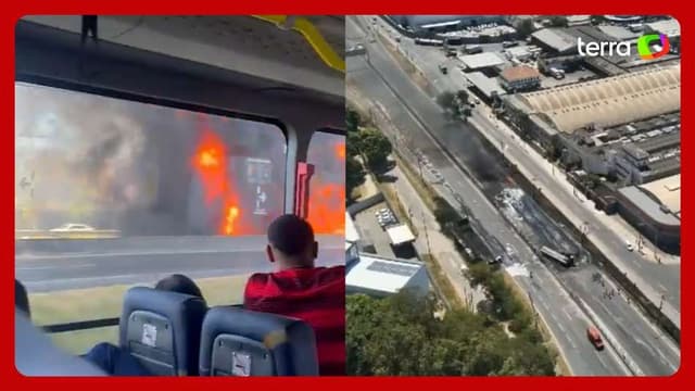 Caminhão-tanque tomba e incendeia na estrada do RJ