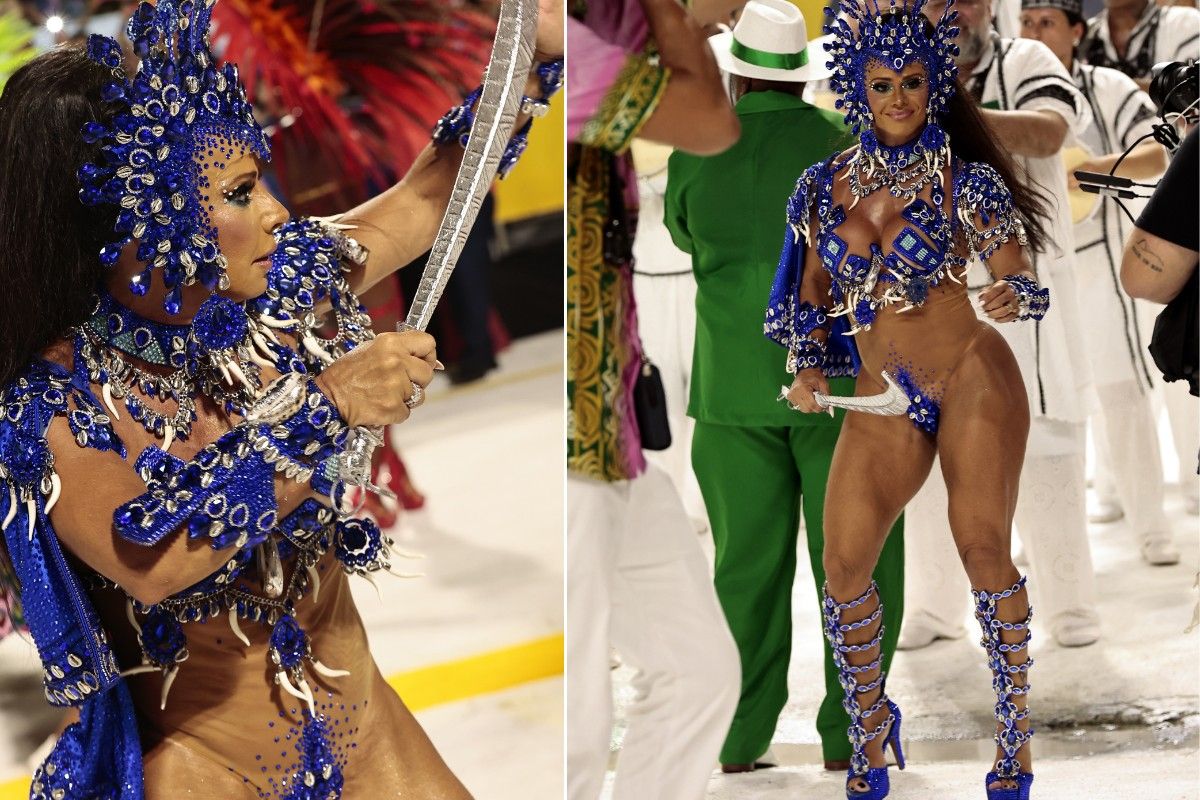 Viviane Araújo em fantasia, pronta para brilhar no Carnaval de SP e Rio. Reprodução: G1
