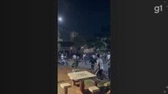 Confronto entre torcidas de Rio Branco e XV ocorre durante desembarque para jogo em Piracicaba. Reprodução: Globo