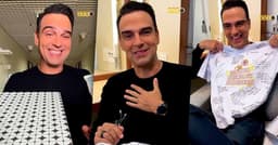 Tadeu Schmidt se emociona com presente surpresa de ex-BBBs durante programa. Reprodução: Globo