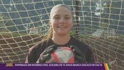 Isadora Dossena, goleira da Ferroviária, faz golaço de falta na semifinal do Paulista sub-15. Reprodução: Globo
