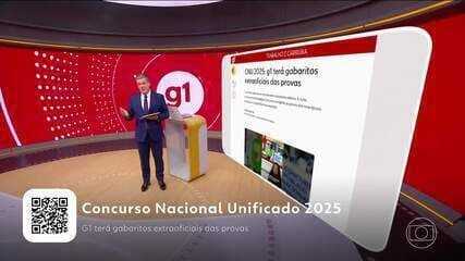 Cobertura ao vivo do CNU 2025 pelo g1 com gabaritos extraoficiais. Legenda da imagem. Reprodução: Retorno do item 11