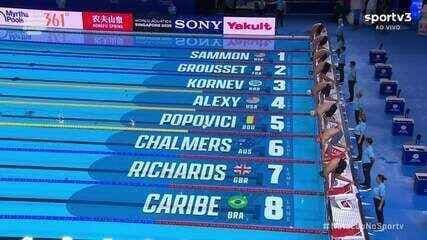 Guilherme Caribé conquista 4º lugar nos 100m livre no Mundial de Natação.; Reprodução: Globo