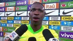 Vini Jr. marca gol e garante vitória do Brasil sobre o Paraguai nas Eliminatórias para a Copa de 2026. Reprodução: Globo