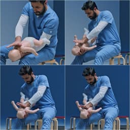 AHA atualiza orientações: desengasgo de bebês com 5 pancadas nas costas e 5 compressões torácicas. Legenda da imagem. Reprodução: "Retorno do item 11"