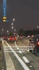 Alça de acesso temporária é inaugurada na Marginal Tietê para contornar cratera. Legenda da imagem. Reprodução: Globo