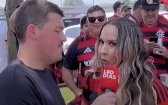Mulher Melão vibra em jogo do Flamengo durante o Mundial nos Estados Unidos. Reprodução: Leandro Azevedo