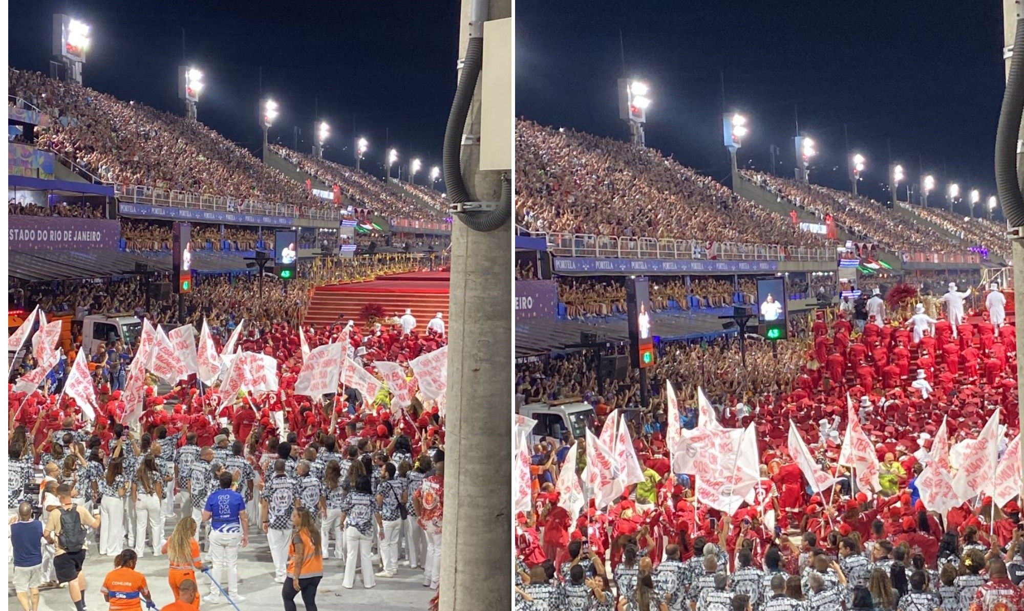 Veículo com chassi de caminhão e piso antiderrapante, detalhando o carro de Mestre Ciça, Juliana Paes e Wander Pires. Reprodução: Oglobo
