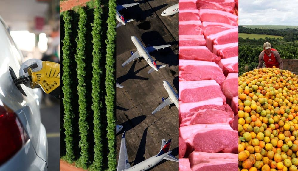 Tarifa de 50% dos EUA afeta produtos brasileiros, com algumas isenções estratégicas. Reprodução: Globo