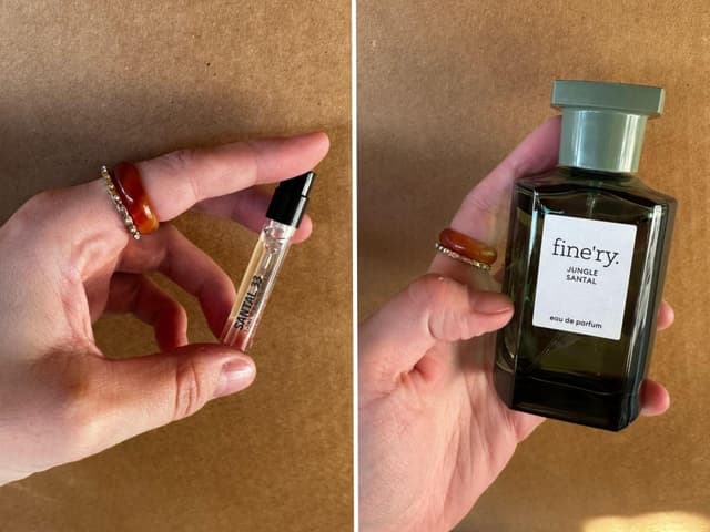 Perfume comparativo: Santal 33 da Le Labo versus Jungle Santal da Fine'ry.; Legenda da imagem. Reprodução: Amanda Krause/Business Insider