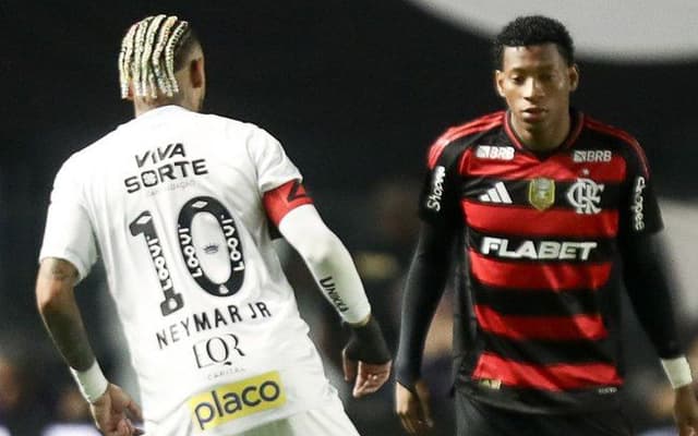 Neymar em ação decisiva na vitória do Santos sobre o Flamengo na Vila Belmiro. Reprodução: Gilvan de Souza/Flamengo