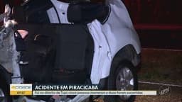 Acidente na Rodovia Luiz de Queiroz, Piracicaba, deixa cinco mortos e duas feridas. Legenda da imagem. Reprodução: G1