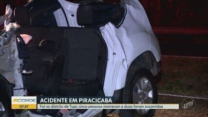 Acidente na Rodovia Luiz de Queiroz, Piracicaba, deixa cinco mortos e duas feridas. Legenda da imagem. Reprodução: G1