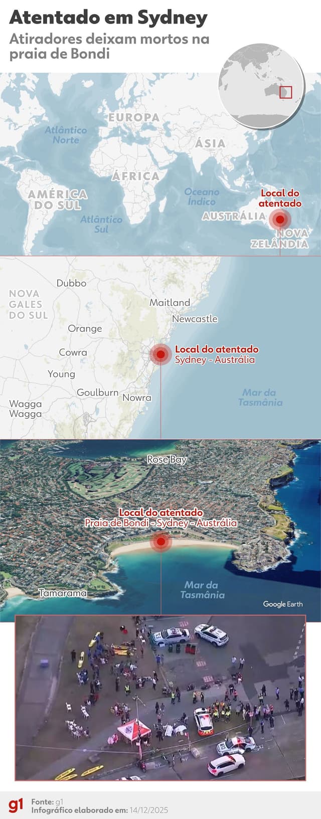 Polícia acusa suspeito de atentado terrorista na praia australiana por 59 crimes.. Reprodução: G1