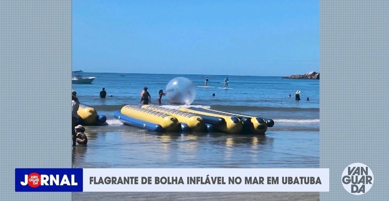 [Bolhas infláveis usadas no mar do Litoral Norte (SP), mesmo proibidas.]. Reprodução: G1