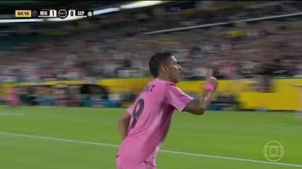 Luis Suárez comemora gol do Inter Miami contra o Palmeiras no Mundial de Clubes. Reprodução: Globo