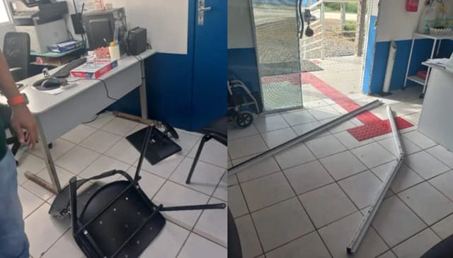 Mulher é presa por depredar UBS após negativa de atestado médico em Barra Velha. Reprodução: Globo