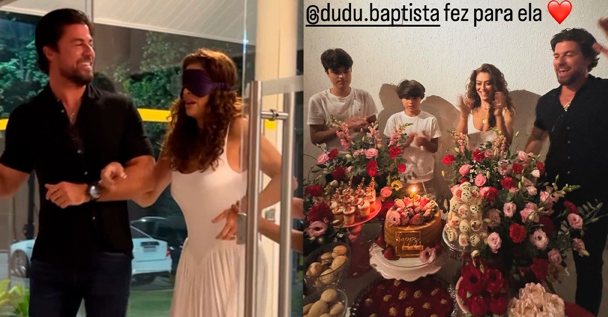 Juliana Paes celebra 47 anos com festa surpresa do marido Dudu Baptista.. Reprodução: Gshow