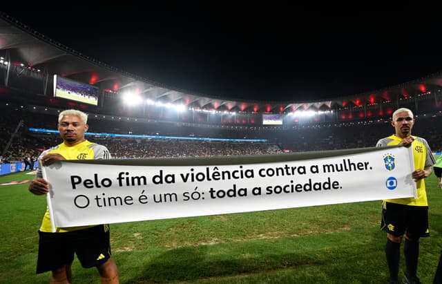 Jogo entre Flamengo e Ceará apoia campanha contra violência à mulher.. Reprodução: Ge