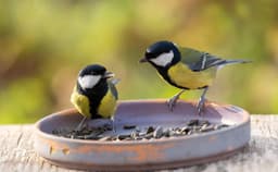 Pássaros Great Tits em momento de alimentação, revelando aspectos sociais interessantes da espécie. Reprodução: Gizmodo
