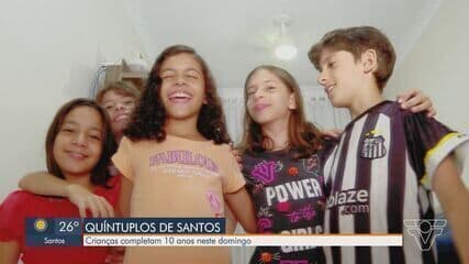 Mãe dos quíntuplos de Santos corre entre apresentações escolares no Dia das Mães. Reprodução: Globo