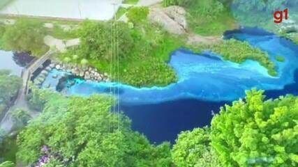 Córrego em Jundiaí fica azul após derramamento de corante. Reprodução: Globo