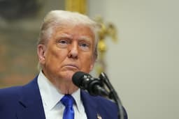 Donald Trump discute aumento da produção da Apple nos EUA durante visita ao Qatar. Reprodução: Globo