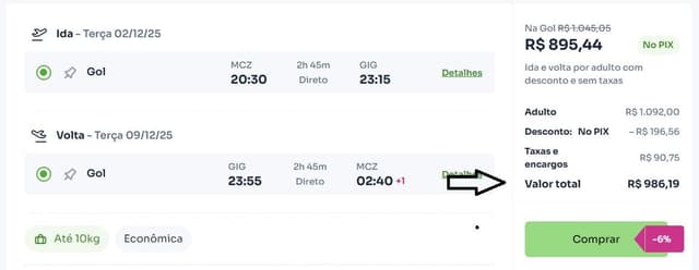 Feirão de passagens de Maceió: voos diretos com tarifas promocionais para várias cidades. Reprodução: Retorno do item 11
