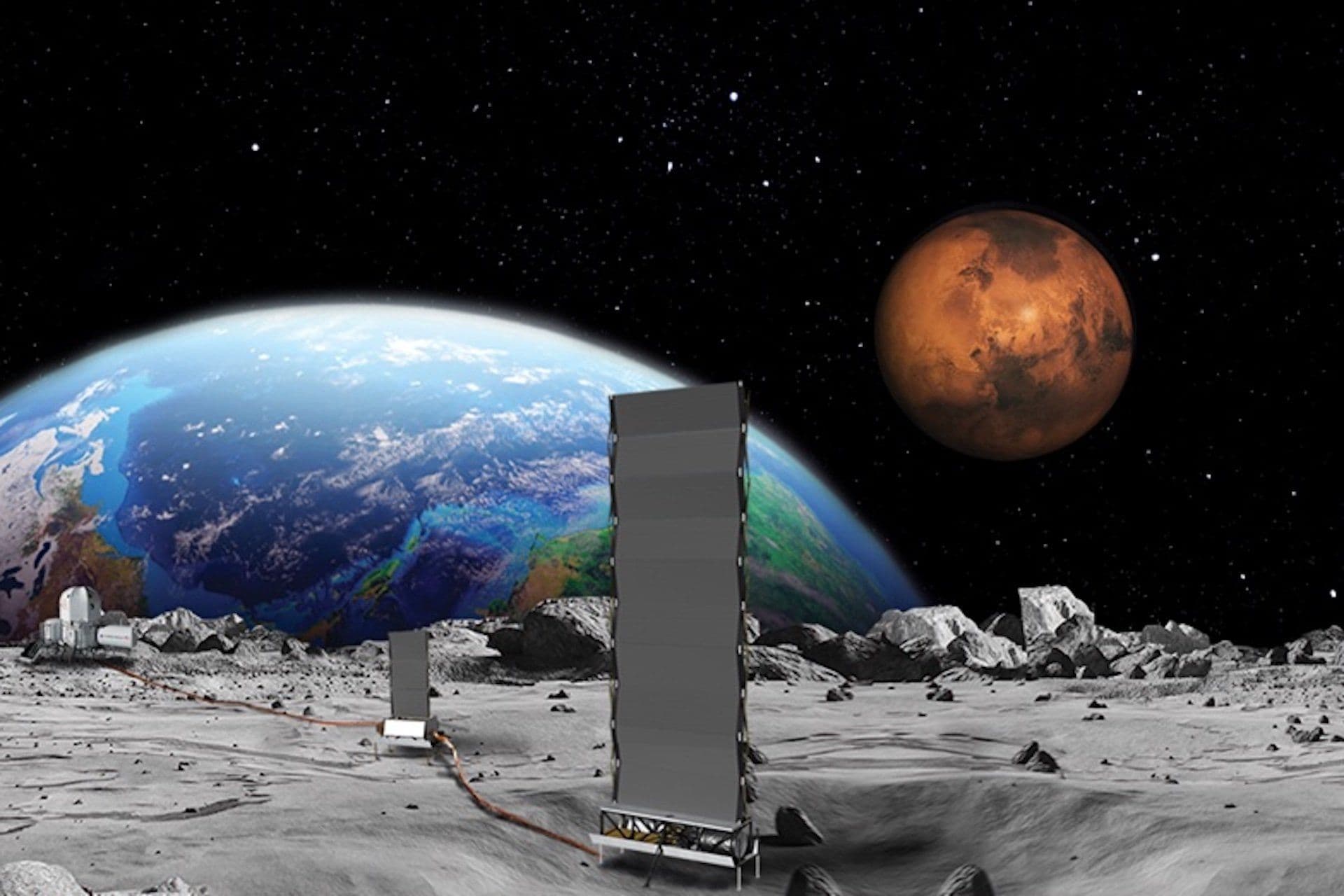 Conceito do projeto de reator nuclear da NASA para colônias lunares. Reprodução: Gizmodo