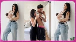 Giovanna Buscacio posa com sua filha e namorado, neta de Ronaldinho Gaúcho. Reprodução: Globo.