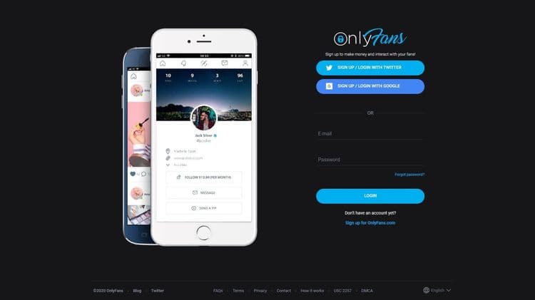 Página de login do OnlyFans destaca crescimento e interesse de investidores na plataforma. Reprodução: Reuters