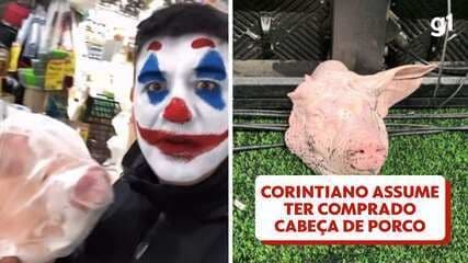 Torcedor do Corinthians admite ter comprado e atirado cabeça de porco em clássico contra o Palmeiras. Reprodução: Globo