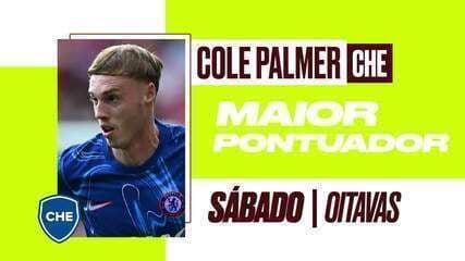 Cole Palmer é o maior pontuador das oitavas no Cartola do Mundial com 14 pontos. Legenda da imagem. Reprodução: Globo