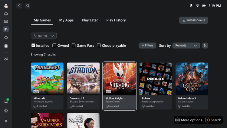 Microsoft revela biblioteca de jogos integrada para dispositivos Xbox Ally. Reprodução: Ars Technica
