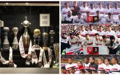 São Paulo provoca Palmeiras com montagem de troféus históricos e convida para conhecer seu memorial. Reprodução: Esporte IG