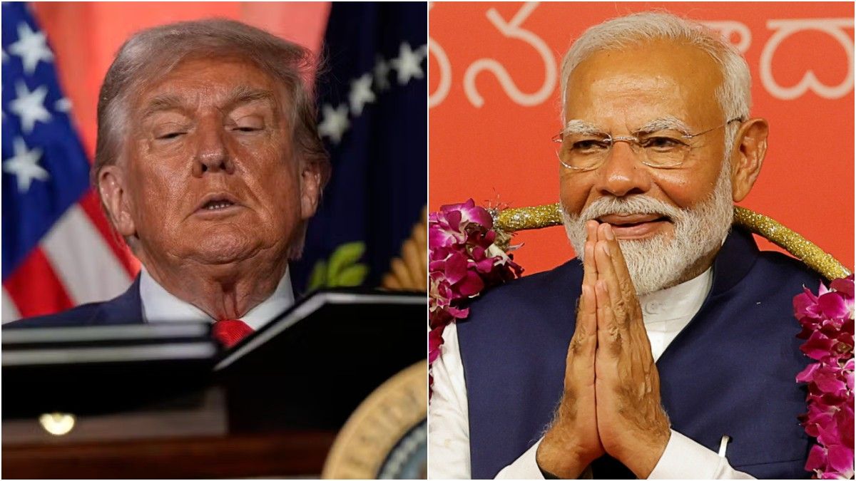 [Trump e Modi em encontro após anúncio de acordo comercial com a Índia]. Reprodução: G1