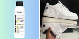 Comparação entre tênis tratados com Angelus Sole Bright e não tratados. Reprodução: Business Insider