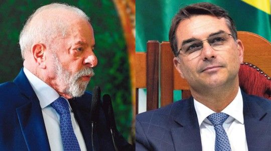 Lula e Flávio Bolsonaro em meio a ataques entre governistas e bolsonaristas na pré-campanha. Reprodução: Oglobo