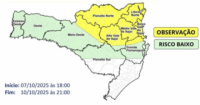 Alerta de temporais e ventos fortes em Santa Catarina, com previsão de queda de temperatura. Reprodução: Retorno do item 11