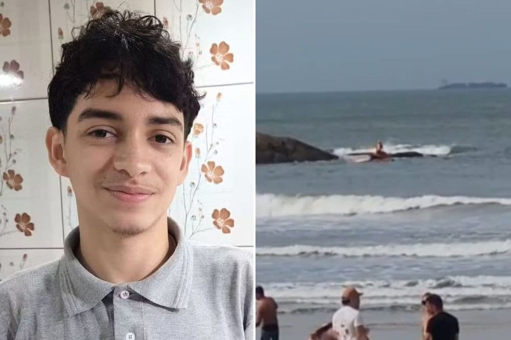 Buscas do corpo de Bruno Guilherme são encerradas após quatro dias em Guarujá. Reprodução: Globo