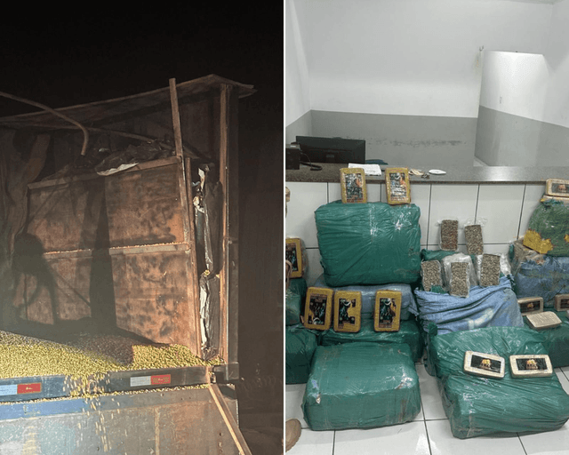 PRF apreende mais de 360 kg de drogas em caminhão de milho no Maranhão.; Reprodução: Globo