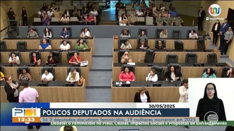 Três deputados comparecem à audiência sobre feminicídio, gerando revolta entre presentes. Reprodução: Globo