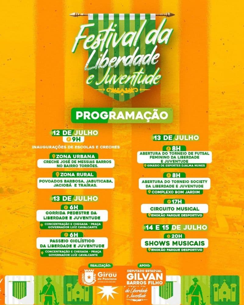 População se prepara para o 3° Festival da Liberdade e Juventude em Girau com várias atrações. Reprodução: Assessoria