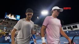 João Fonseca e Juan Martín del Potro se enfrentam a Andy Roddick e Alex Michelsen no Stars of the Open. Reprodução: Globo