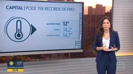 São Paulo registra a menor temperatura do ano, com 13,3°C nesta quinta-feira. Reprodução: Globo