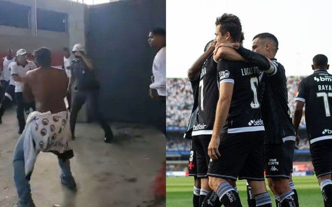 Torcida do Vasco se envolve em confrontos com a polícia após vitória sobre o Santos. Reprodução: Matheus Lima/Vasco