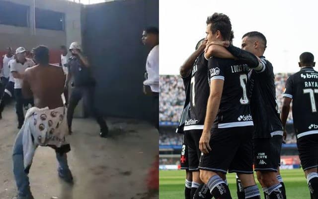 Torcida do Vasco se envolve em confrontos com a polícia após vitória sobre o Santos. Reprodução: Matheus Lima/Vasco