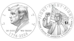 Rascunho de moeda de US$ 1 com Trump para comemorar 250 anos da independência dos EUA. Legenda da imagem. Reprodução: Retorno do item 11