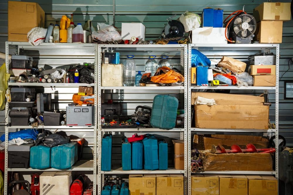 Cody Barbo organiza sua garagem com suprimentos para emergências e preparação familiar. Reprodução: Business Insider